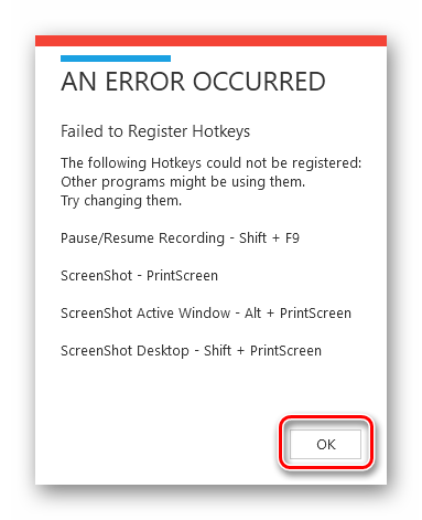 Ошибка регистрации горячих клавиш в программе Captura для записи видео с экрана в Windows 10